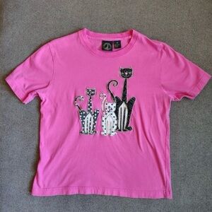Lighthouse Apparel Atomic Cat Tshirt Womens M Y2K Pink Embroidered 100% Cotton